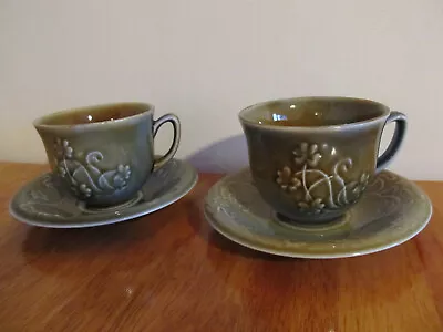 Buy Wade Pottery Ireland Green Blue Brown Shamrock Porcelain Tea Cup & Saucer X 2 • 9.99£