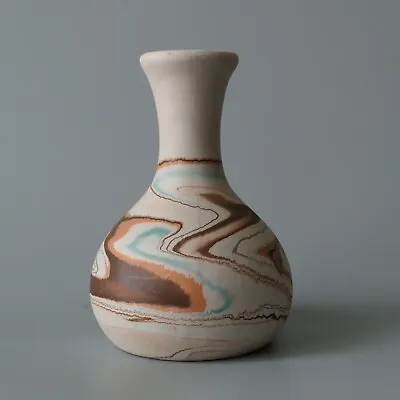 Buy Vintage Nemadji Clay Pottery Vase - Blue Orange Swirls Indian Folk Art 6 1/2  • 20.89£