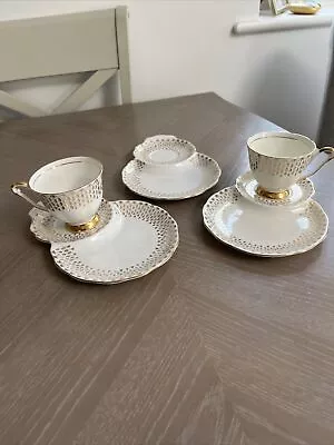 Buy Queen Anne 2 Tennis Cups & Saucers Pattern 201 Gold Gilding • 15.50£