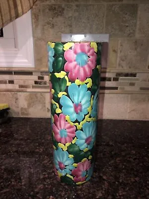 Buy Alvino Bagni Italy Raymor MCM Enameled Floral Glaze On Black Vase • 118.48£