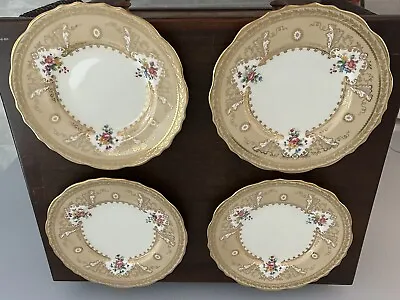 Buy 4 TIFFANY CAULDON T1622 Porcelain 8 1/4 Luncheon Plates Gold Encrusted Flowers • 114.01£