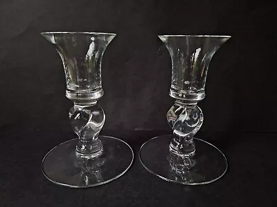 Buy ORREFORS SWEDEN For TIFFANY Pair Of Twist Stem Clear Glass Candle Stick Holder • 49.95£