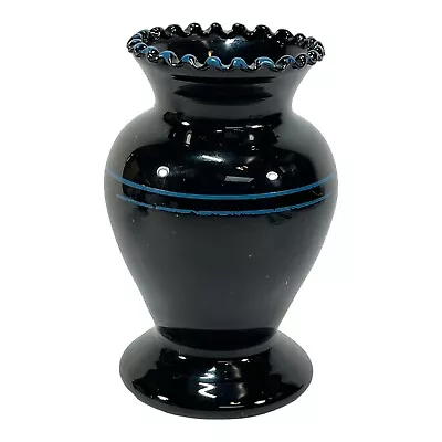 Buy Vintage Small Ruffled Edge Black Amethyst Glass Bud Vase 3-1/4 Tall Blue Lines • 18.90£