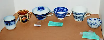Buy Lot Of 6 Antique Flow Blue Transferware Gold Encusted Ironware Cups • 47.41£