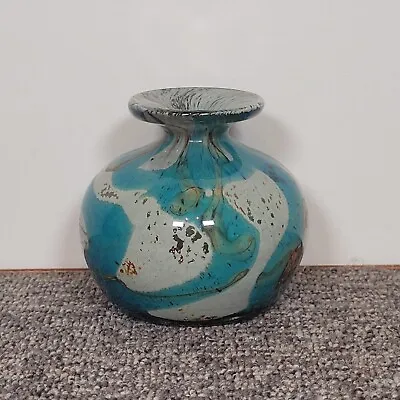 Buy Mdina Glass Squat Vase Malta Turquoise 8cm • 22.99£
