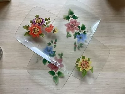 Buy 2x Vintage Mid Century Chance Bros Glass Clematis Dahlia Plate Serving Tray Dish • 24.99£