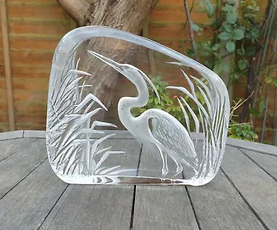 Buy Mats Jonasson Art Glass Large Heron Paperweight Etched Signature 3266 Swedish  • 44£