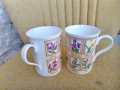 Buy 2 X  Crown Trent Staffordshire Fine Bone China Mugs Flower Of The Month 10.5cm • 12.50£