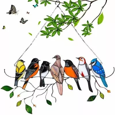 Buy Mini Stained Bird Pendant Glass Window Hangings Acrylic Wall Colored Animal Mot • 7.59£