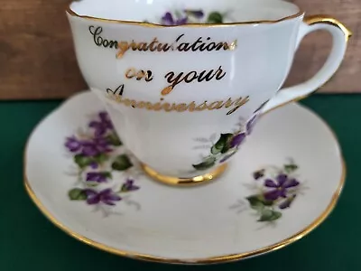 Buy Violets Duchess Teacup Saucer 921 Purple Gold Rim Bone China England Anniversary • 14.22£