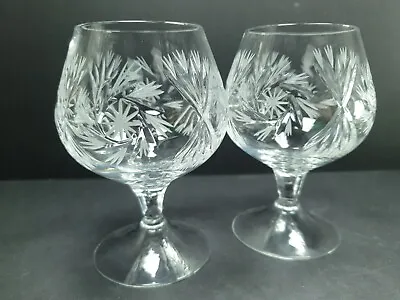 Buy 2x Beautiful Cut Glass Crystal Brandy Whisky Glasses 4 3/4  • 13£