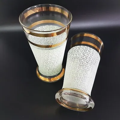Buy 1950s Mid Century Retro Glasses Cocktail Drink Hiball Pair Atomic Gold Ring 13cm • 38.50£