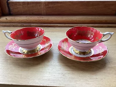 Buy Two Vintage Royal Stafford Bone China Red And Gold Dragon Tea Cups And Saucers. • 2.99£