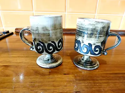 Buy 2 X Collectable / Useful Briglin Art Pottery Footed Cups - Wavy Design • 11.50£