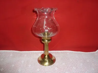 Buy Vintage Brass Push Up Candle Holder Hurricane Glass Shade Candlestick England • 29.99£