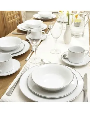 Buy 20 Piece Royal Worcester Classic Platinum White Tea Cups, Saucers, Plates, Bowls • 15£