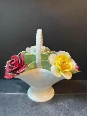 Buy Vintage Royal Doulton Bone China Flower Basket Pastel Yellow Pink And Red Color • 38£