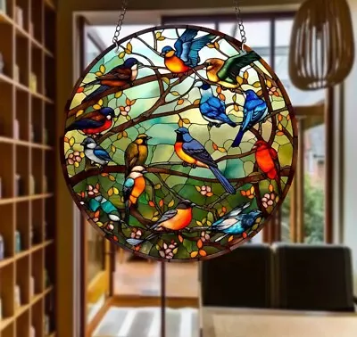 Buy Garden Birds Stain Glass Effect Sun Catcher, Gift Ideas, Indoor/Outdoor • 6.95£