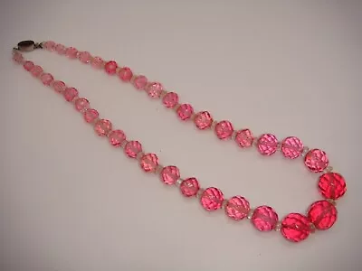 Buy Vintage Czechoslovakia Faceted Pink Crystal Glass Graduated Necklace Estate • 35.44£