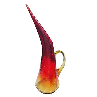 Buy Vintage Kanawha Amberina Crackle Optic Glass Vase Pitcher 14  Stretch Swung • 26.99£