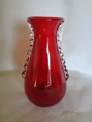 Buy Mid Century Whitefriars Red Glass Vase With Clear Flanges, 15.5cm • 15£
