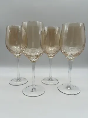 Buy Pier 1 Imports Amber Crackle Glass White Wine Glasses (4) Golden Luster 9” Tall • 77.31£