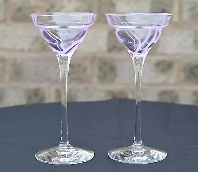Buy A Pair Of Caithness Glass Candle Holders - Pink Swirling - Perfect Condition • 19£