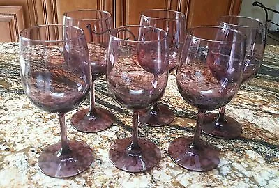 Buy 6 Tall Purple Vine Glasses~amethyst~stemware~glassware~goblets~euc • 67.41£