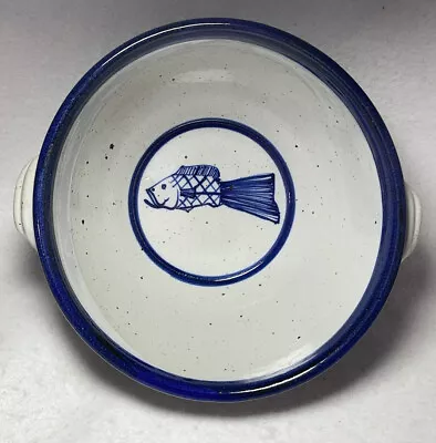 Buy Handmade Blue & Gray Stoneware Pottery Art Bowl With Handles Signed Fish Bowl • 4.80£