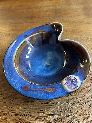 Buy Vintage COLM DE RIS Irish Celtic Art Pottery Blue Brown Curved Bowl • 29.99£