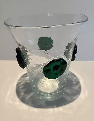 Buy Blenko Glass Vintage MCM Crackle Vase With Emerald Green Biscuits • 46.26£