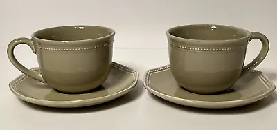 Buy Set Of 2 Martha Stewart Taupe Beaded Border Cup & Saucer Sets • 13.45£