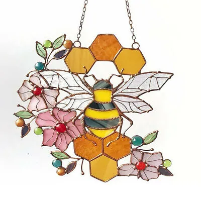 Buy High Stained Glass Suncatcher Bee Window Panel Hanging Decor Ornaments 18x13cm • 4.67£