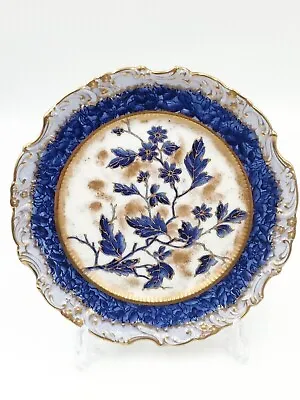 Buy Antique Porcelain Plate Handpainted Blue And Gold Dessert Plate By Adderley • 9.99£
