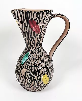 Buy Vintage MCM Italian Jug Vase Signed To Base Italy Mid Century Leaf Piped Design • 9.99£