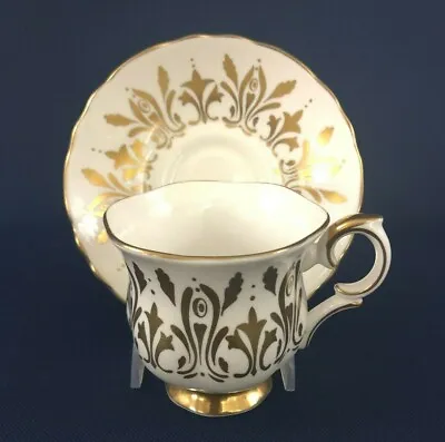 Buy Crown Staffordshire Fine Bone China Cup & Saucer England C.1930+ Gold & White • 14.20£