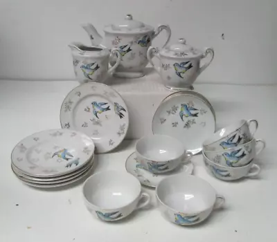 Buy Vintage Japan Child's Porcelain 6 Place Setting Tea Set - Blue Birds • 75.78£