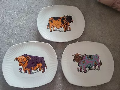 Buy 3x Vintage Beefeater English Ironstone Pottery Cow Steak Grill Plates • 25£