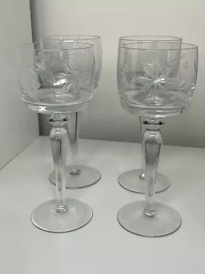 Buy 4 X Tall Stem Cut Glass Wine Hock Glasses Flower Design C47 • 12.50£