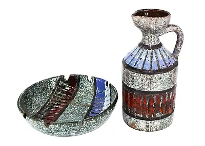 Buy Mid Century Lava Pottery Pitcher Vase & Ashtray Bowl Set Bitossi Italy Sgraffito • 59.80£