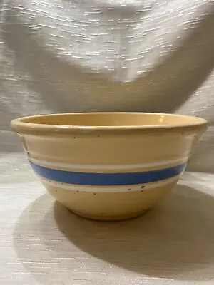 Buy Pottery Ovenware #9 Bowl Ribbed Blue & White Stripe USA Yellow Ware • 31.08£