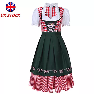 Buy UK Dirndl Womens Oktoberfest German Bavarian Beer Wench Maid Costume Fancy Dress • 19.99£