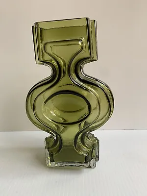 Buy Finnish Riihimäen Lasi Glass 'Emma' Vase By Helena Tynell D1968 Olive Green • 146.65£