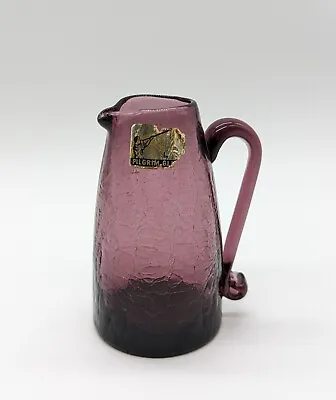 Buy Vintage Pilgrim Crackle Glass Pitcher Vase Amethyst Purple Handblown 1960's MCM • 31.18£