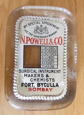 Buy N Powell & Co Chemist Bombay Advertising Glass Paperweight Antique Calendar • 6.50£
