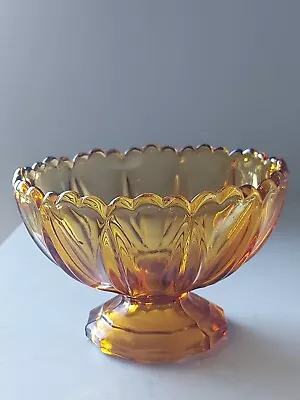Buy Vintage Amber Glass Bowl Footed Scalloped  Chunky Fruit Bowl Centrepiece • 22£