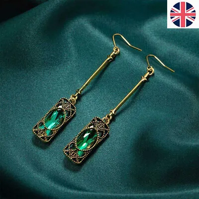 Buy Vintage Style Art Deco Revival Green Glass Crystal Earrings UK Ship • 5.99£