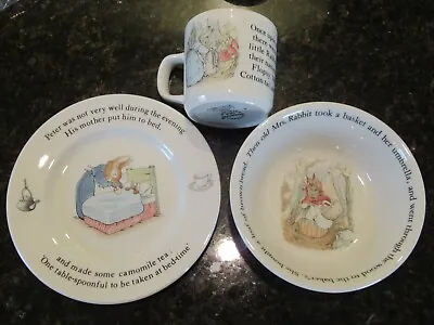 Buy 3 Pc Childs Bowl Plate Mug Set Wedgwood Beatrix Potter Peter Rabbit EXCELLENT • 18.89£