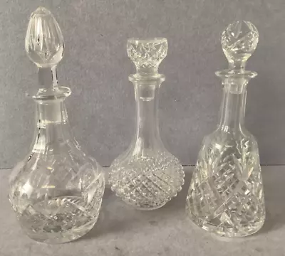 Buy Crystal Cut Glass Decanters X 3 Bell Ball Oval Bar Wine Whiskey Display T304 • 10£