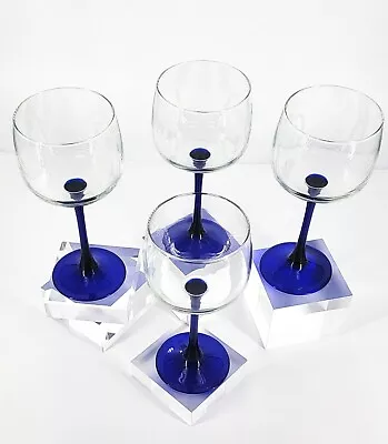 Buy 4 JG Durand Vintage Luminarc France Royal Cobalt Blue Stemmed Wine Glasses • 28.81£